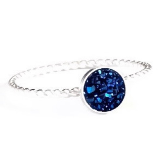 (2-13) 925 Sterling Silver Blue Druzy Titanium Quartz Bezel Set Gemstone Ring - Picture 4 of 13